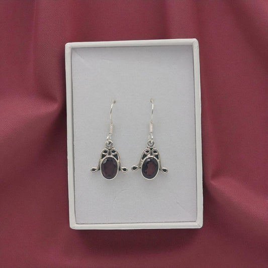 Sterling Silver Garnet Emira Drop Earrings 1.1"