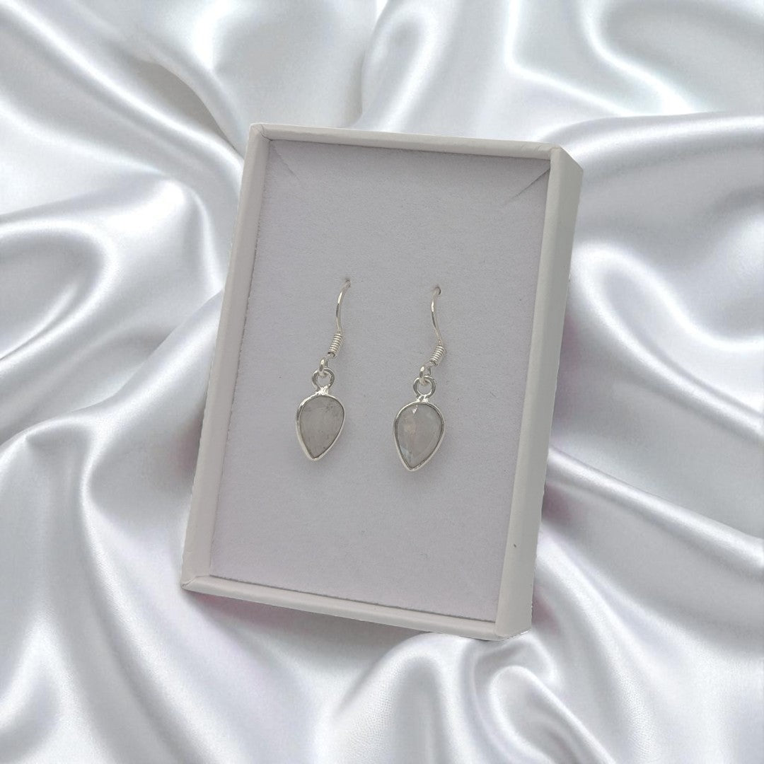 Sterling Silver Moonstone Teardrop Earrings 1.1"