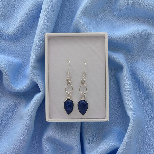 Sterling Silver Lapis Lazuli Love Spoon Design Drop Earrings 1.6"