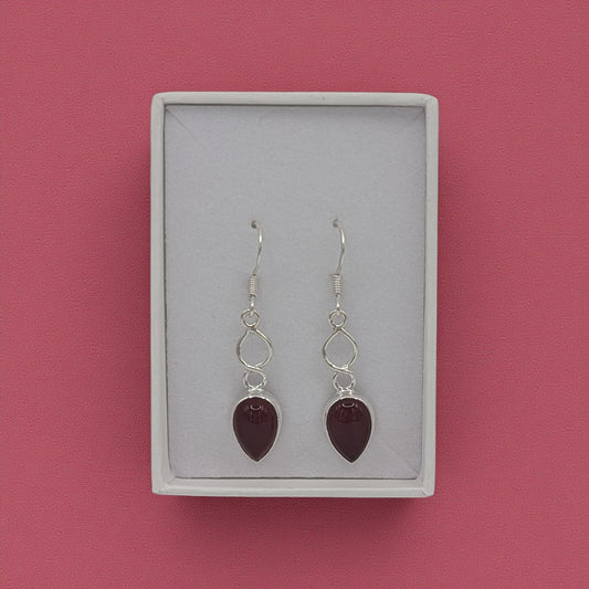 Sterling Silver Carnelian Love Spoon Design Drop Earrings 1.6"